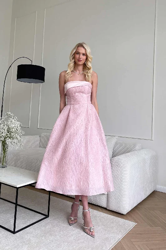Jacquard Midi Dress with Satin Turn-up Versatile midi dresses for all occasions