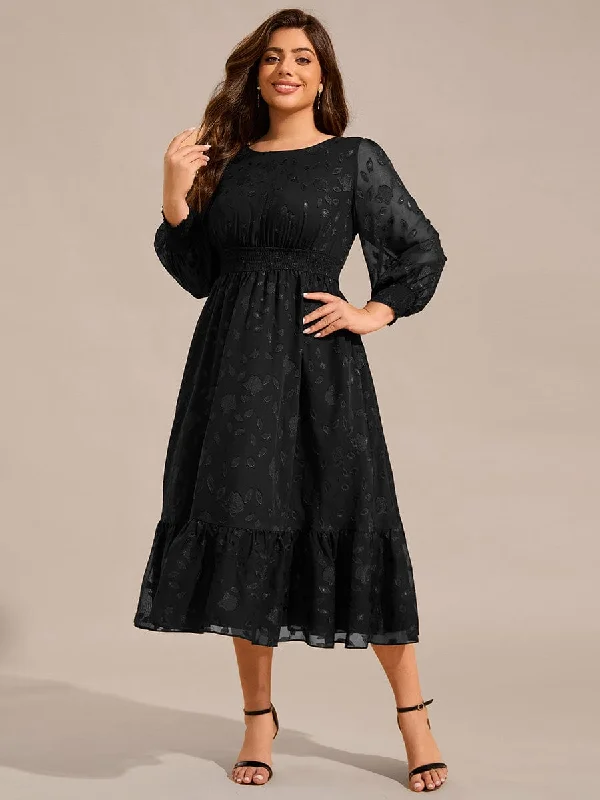 Alice | Plus Size Long Sleeve Round Neckline Midi Chiffon Wedding Guest Dress Date night midi dresses Alice | Plus Size Long Sleeve Round Neckline Midi Chiffon Wedding Guest Dress Date night midi dresses