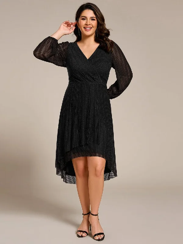 Plus Size Pleated Long Sleeve V-Neck Midi Glitter Wedding Guest Dress Beach midi dresses Plus Size Pleated Long Sleeve V-Neck Midi Glitter Wedding Guest Dress Beach midi dresses