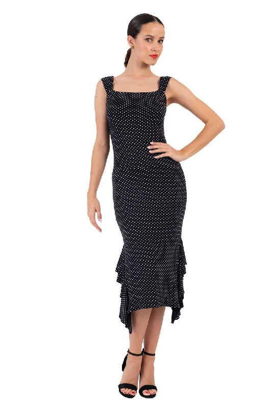 Polka Dot Ruffled Midi Dress With Thick Straps Glamorous midi dresses