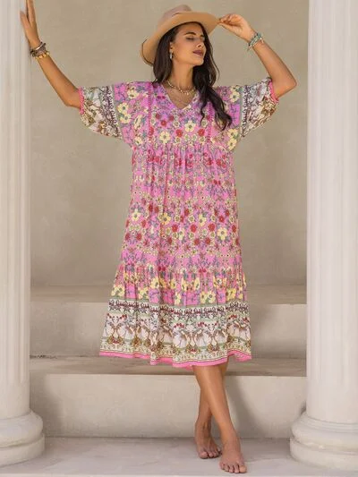 Printed V-Neck Balloon Sleeve Midi Dress Revolve midi dresses