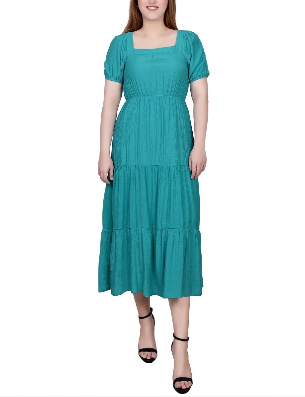 Petite Short Sleeve Tiered Midi Dress Sexy little black midi dresses