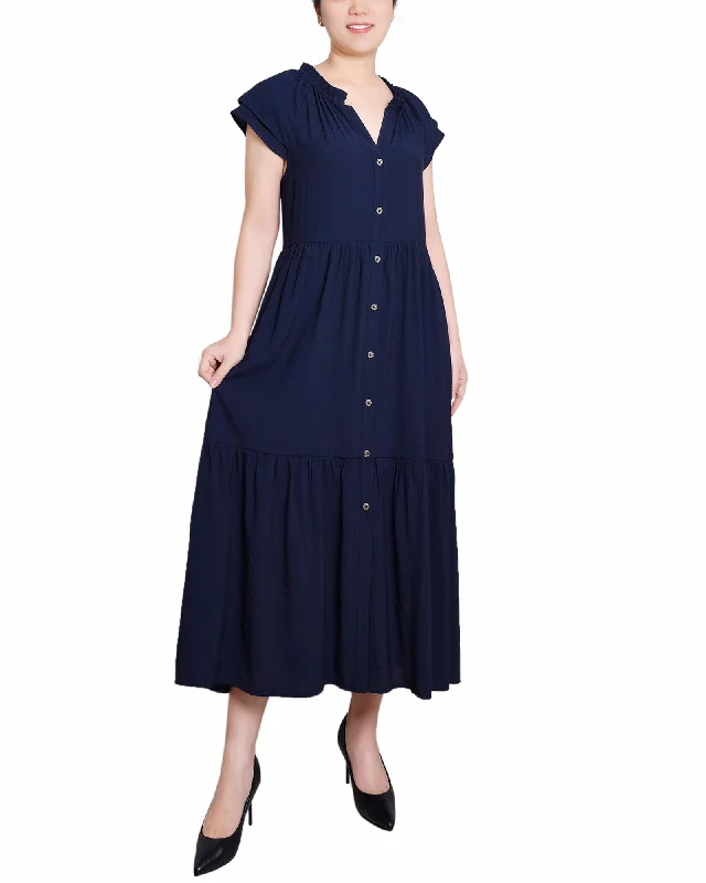 Petite Short Sleeve Slubbed Midi Dress Best midi dresses for summer vacation