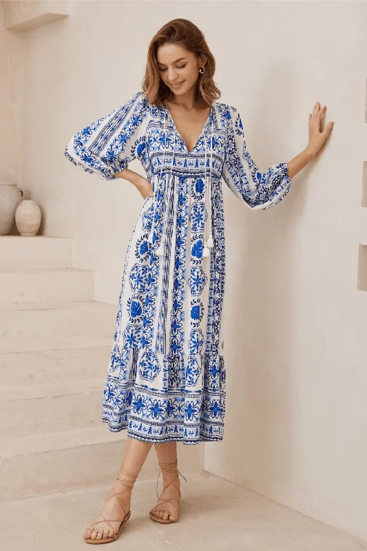 Rayne Boho Midi Dress - Blue Best midi dresses for tall women