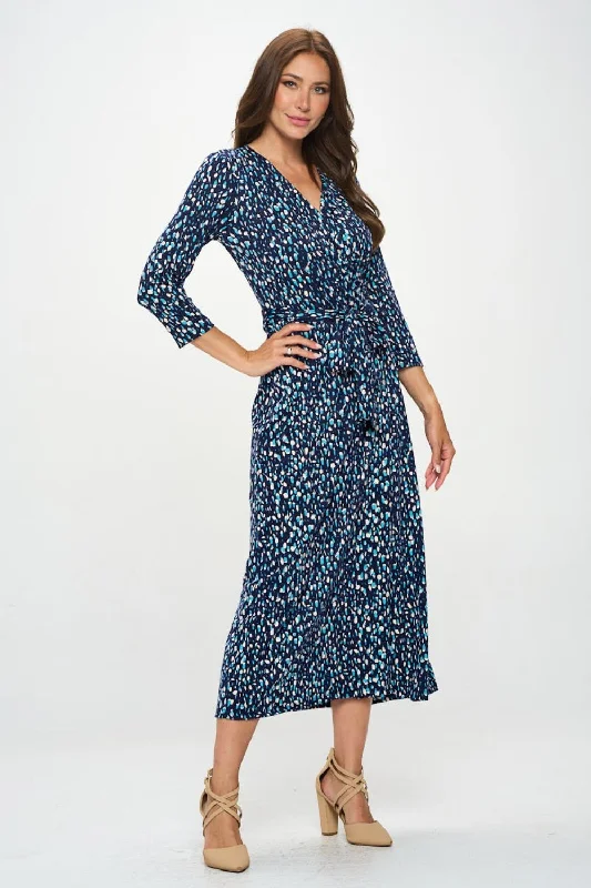 RENEE C Printed Tie Front Surplice Midi Dress Winter midi dresses