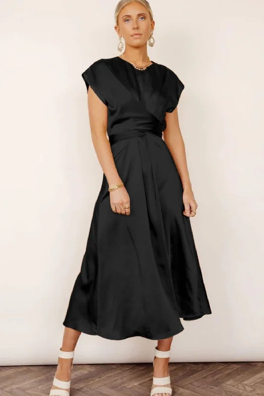 Satin Cap Sleeve Tie Back Midi Dress Chic midi dresses