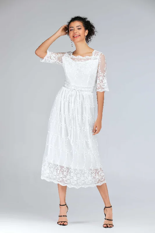 Scalloped Lace Half Sleeve Midi Dress Zara midi dresses