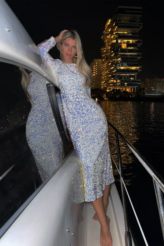 Sequin Decorated Velvet Long Sleeve Midi Dress New Year's Eve midi dresses
