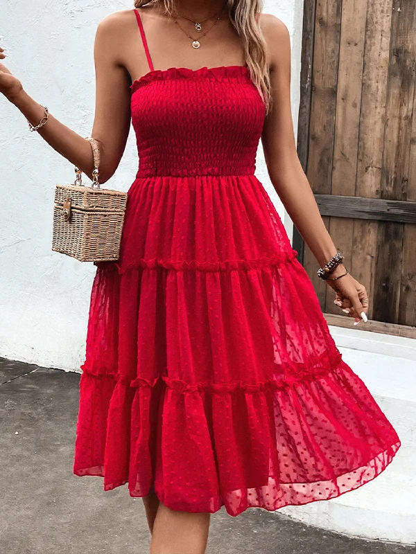 Smocked Sleeveless Swiss Dot Midi Dress Fashion Nova midi dresses