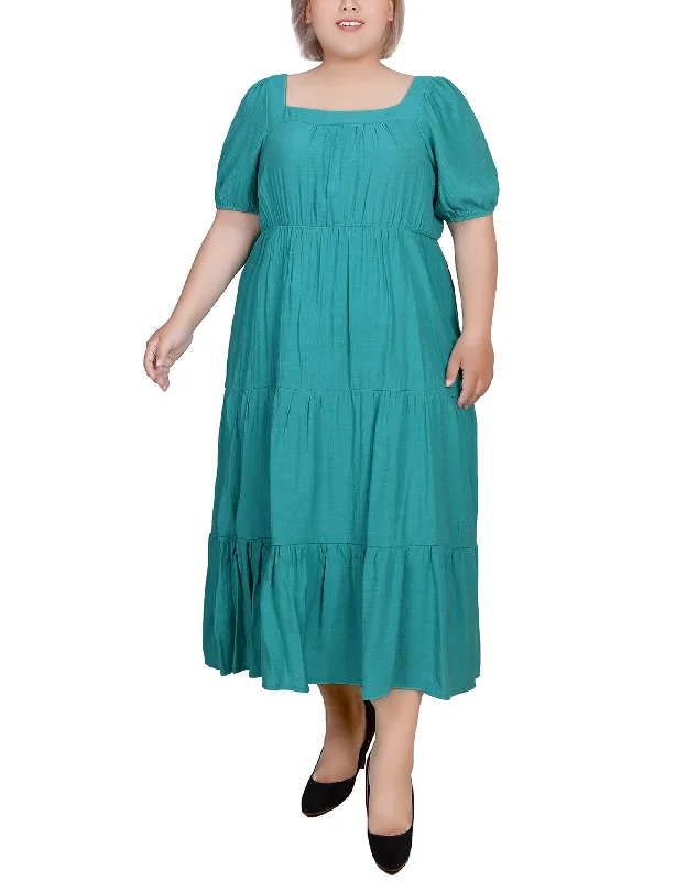 Plus Size Short Sleeve Tiered Midi Dress Women's trendy midi dresses sale