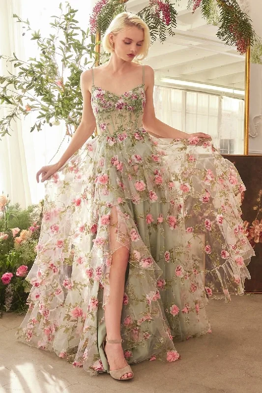 Andrea and Leo -A1420 Floral Printed Layered A-Line Dress Affordable floral dresses