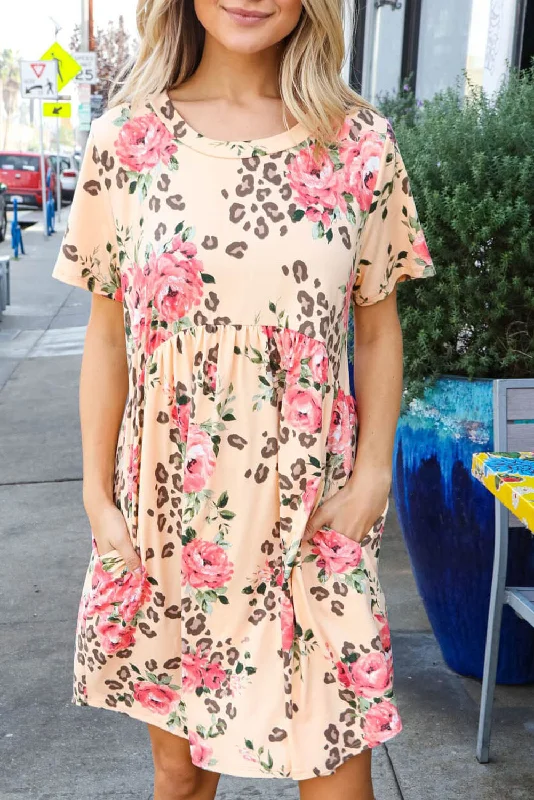 Animal & Floral Blended Babydoll Fit T-shirt Dress Best floral dresses for work