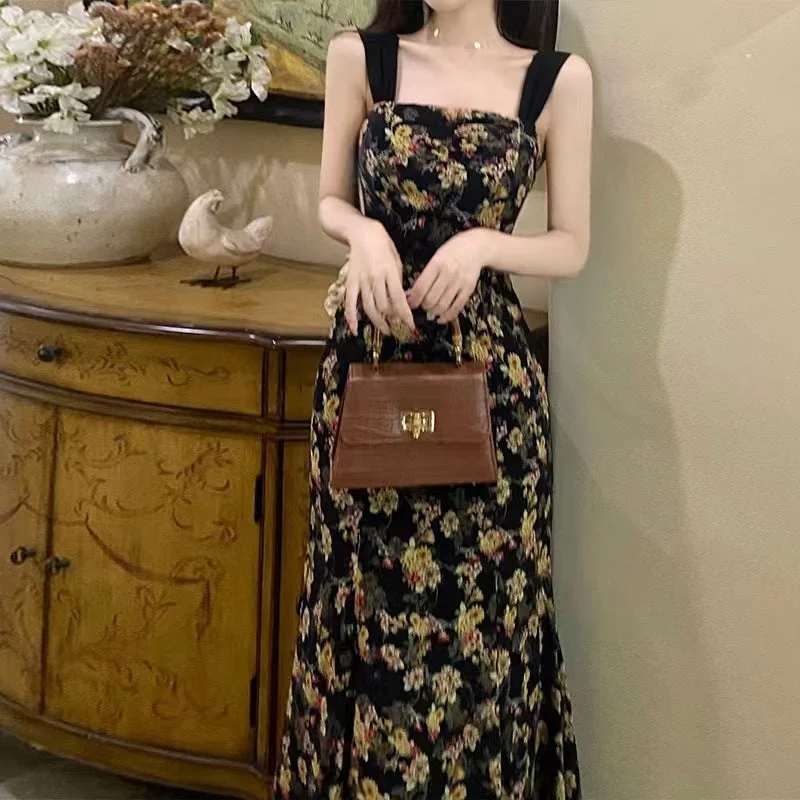 Chicdearshop alien invasion dress to impress French Retro Elegant Backless Dress Women's Summer New Niche Floral Strap Dress Versatile floral dresses for all occasions