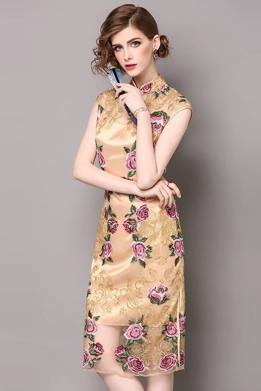 Floral Embroidered Lace Qipao Dress Birthday floral dresses