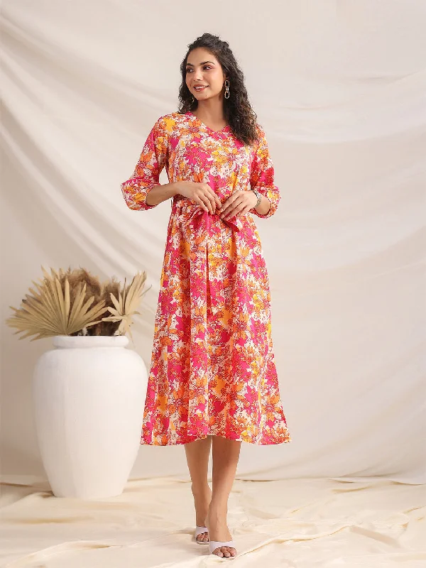 Multicolour Cotton Floral Printed Dress Graduation floral dresses