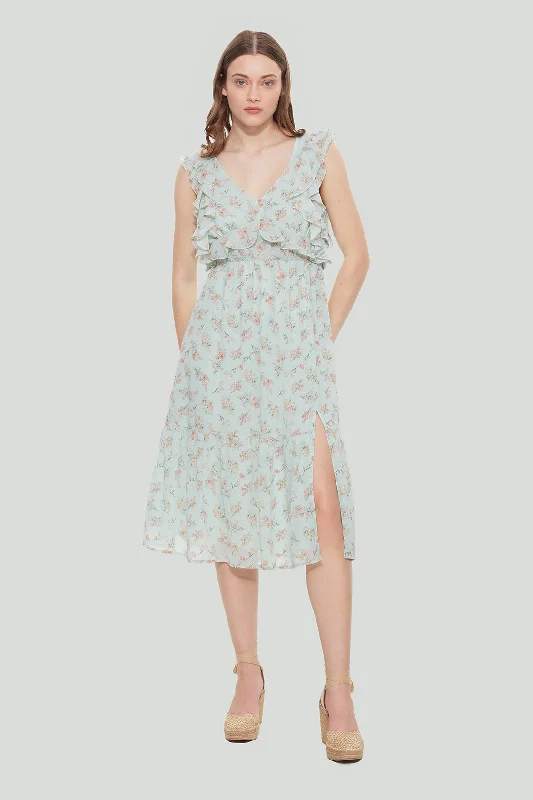 Mint Floral Ruffled Dress Best floral dresses for hourglass body shape
