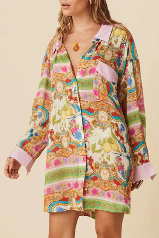 Multicolour Boho Floral Print Buttoned Long Sleeve Shirt Dress Best floral dresses for tall women Multicolour Boho Floral Print Buttoned Long Sleeve Shirt Dress Best floral dresses for tall women