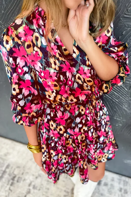 Blue Zone Planet | Rose Red Floral Print Tiered Ruffled Half Sleeve V Neck Dress Best floral dresses for elegant looks Blue Zone Planet | Rose Red Floral Print Tiered Ruffled Half Sleeve V Neck Dress Best floral dresses for elegant looks