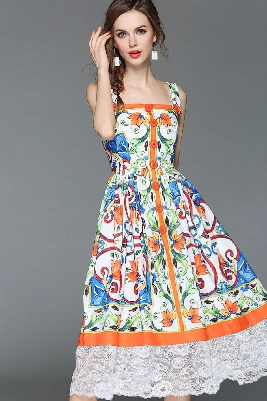 Floral Print Dress W Lace Hem Wrap floral dresses