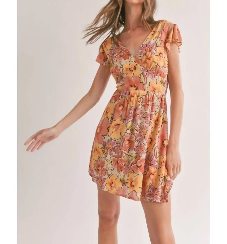 Malta Mini Dress In Yellow Multi Fringed Mini Skirt