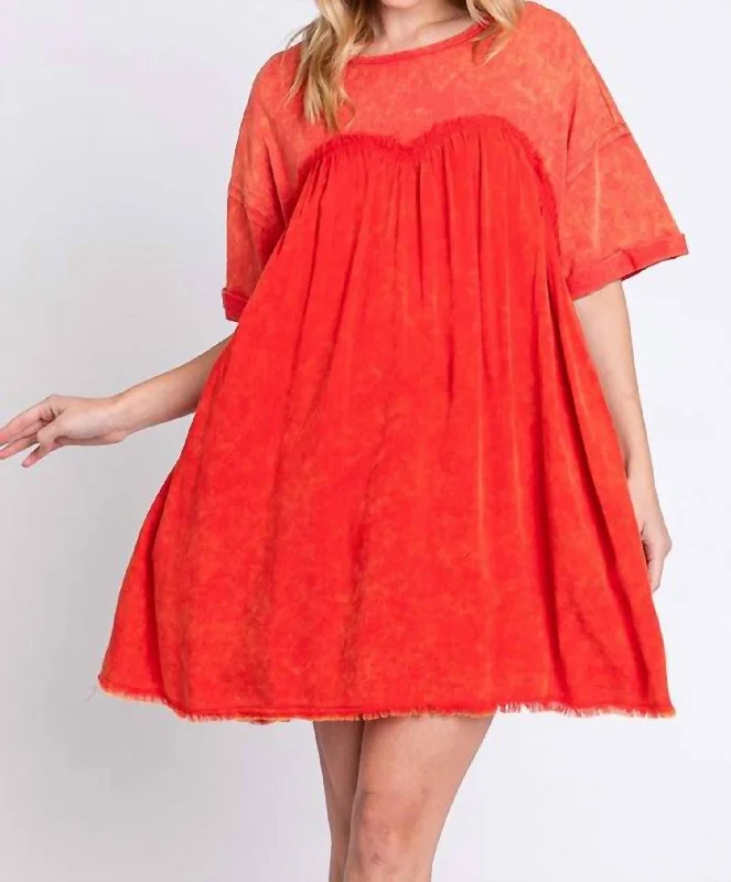 Mineral Wash Mini Dress In Red Mini Skirt with Lace