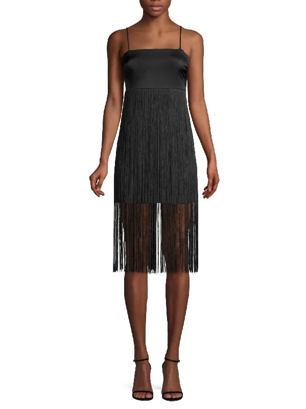 Rikki Fringe Trim Mini Cocktail Dress In Black Mini Skirt Trend