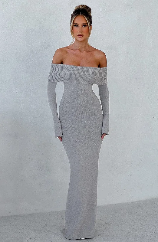 Beverley Knit Maxi Dress - Light Grey Marl Embroidered Maxi Skirt