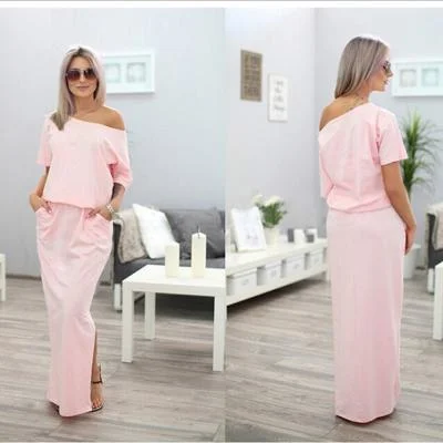 Boho Maxi Dress Sexy Summer Short Sleeve Side Slit Loose Party Long Beach Dress With Pocket Tulle Maxi Skirt