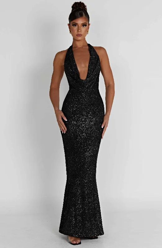 Chrishelle Maxi Dress - Black Sparkle Maxi Skirt Party