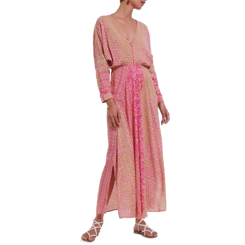 Long Dress Ilona In Pink Verti Batik Summer Beach Maxi