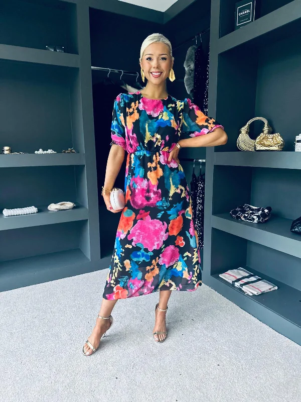 Blaithin Detailed Midi Dress Floral Black Cozy Midi Skirt