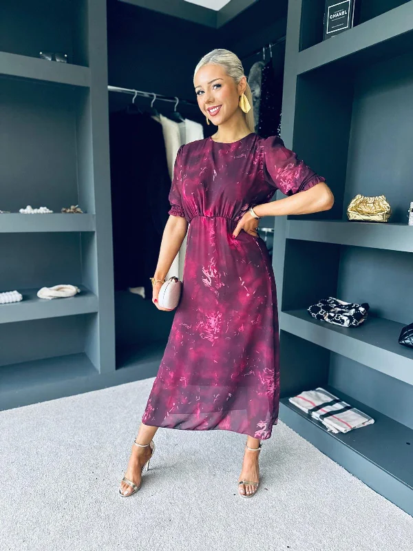 Blaithin Detailed Midi Dress Multi Fuchsia Polka Dot Midi