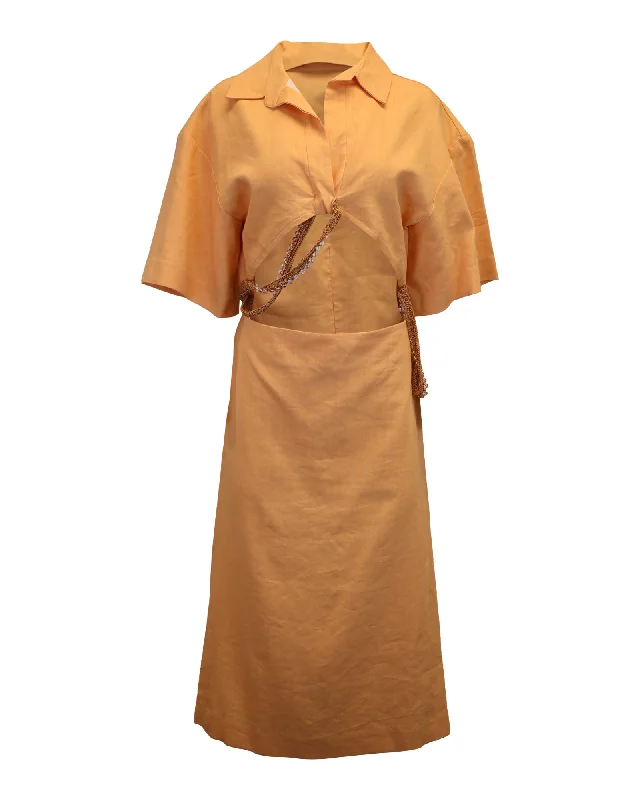 Christopher Esber Beaded Midi Shirt Dress in Orange Viscose Button-front Midi Skirt
