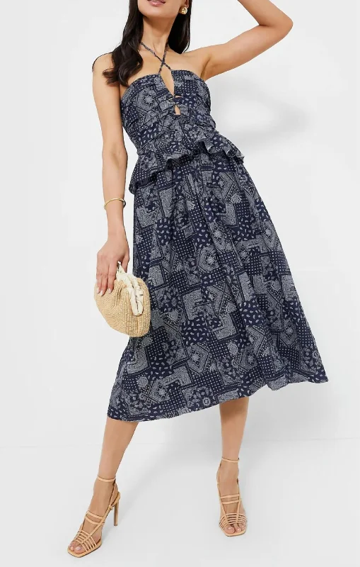 Handkerchief Peplum Tie Midi In Navy Slim Midi Skirt