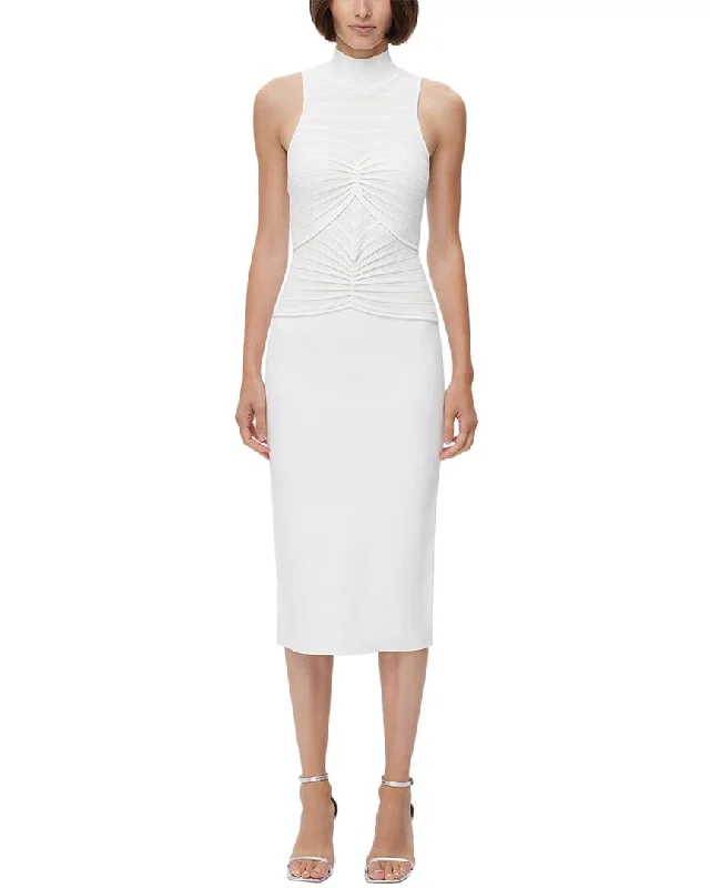 Hervé Léger Gathered Chenille Stripe Midi Dress Silk Midi Skirt