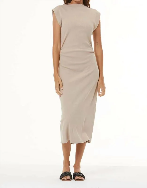 Jodie Ribbed Midi Dress In Shiitake Everyday Midi Skirt