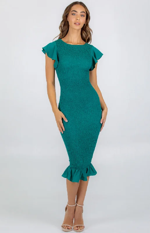 Shirred Midi Dress with  Butterfly Sleeve Midi Skirt Chic