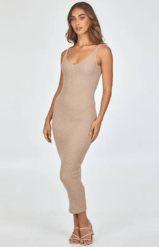 Cable Texture Singlet Strap Knit Midi Dress Warm Midi Skirt