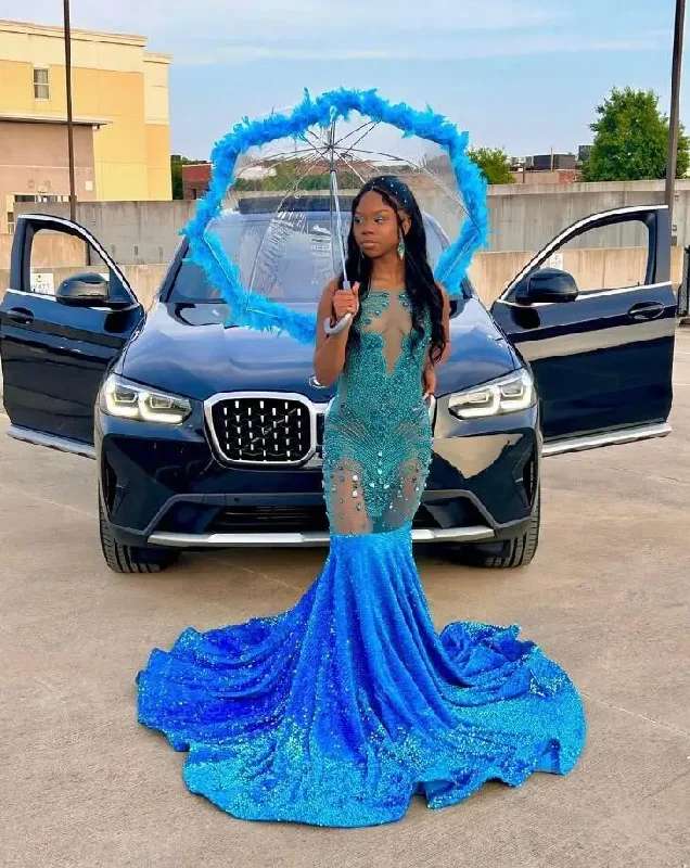 Sparkly African Prom Dress for Women Luxury Diamond Crystal Velvet Black Girl Birhtday Gown Stretchy unclassified dresses