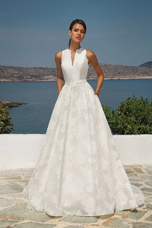 Justin Alexander 8924 Organza Jacquard Ball Gown w Sleeveless Mikado Notch Collar Summer unclassified dresses