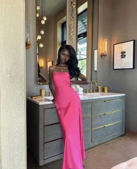 Mermaid Strapless Pink Slit Birthday Dress Wedding guest unclassified dresses