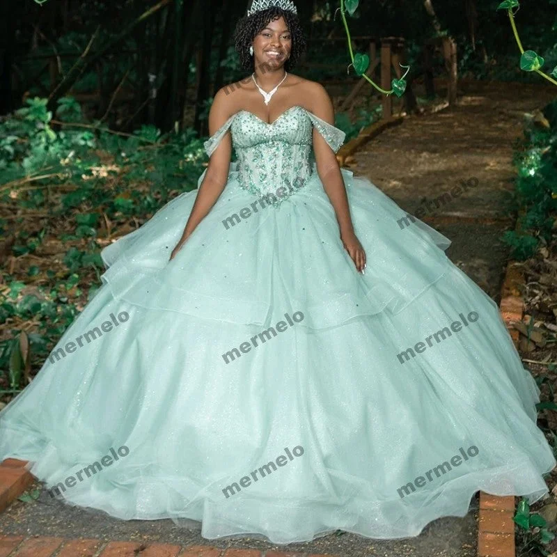 Mint Green Shiny Princess Quinceanera Dresses Ruffled unclassified dresses