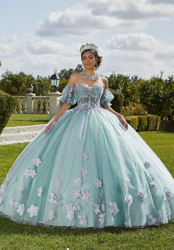 Mint Quinceanera Dress 2024 Ball Gown Flowers Puff Sleeve Corset Beading Appliques Princess Vestidos De 15 Años Smocked unclassified dresses