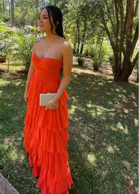 Orange Sleeveless Charming Prom Dresses Gown Tiered Layer Beach Formal Gowns Sweetheart Evening Gowns vestidos de noche Best-selling unclassified dresses Orange Sleeveless Charming Prom Dresses Gown Tiered Layer Beach Formal Gowns Sweetheart Evening Gowns vestidos de noche Best-selling unclassified dresses