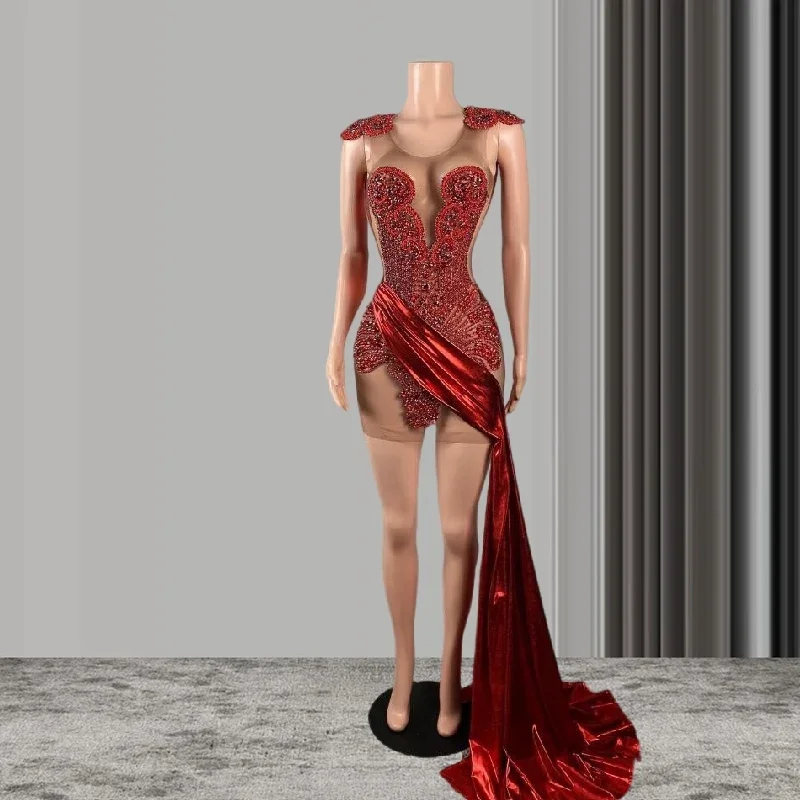 Panel Draped Metallic Evening Formal Dress for Women Red Rhinestone Crystal Sheer Mesh Black Girl Birthday Prom Gown Halter unclassified dresses Panel Draped Metallic Evening Formal Dress for Women Red Rhinestone Crystal Sheer Mesh Black Girl Birthday Prom Gown Halter unclassified dresses