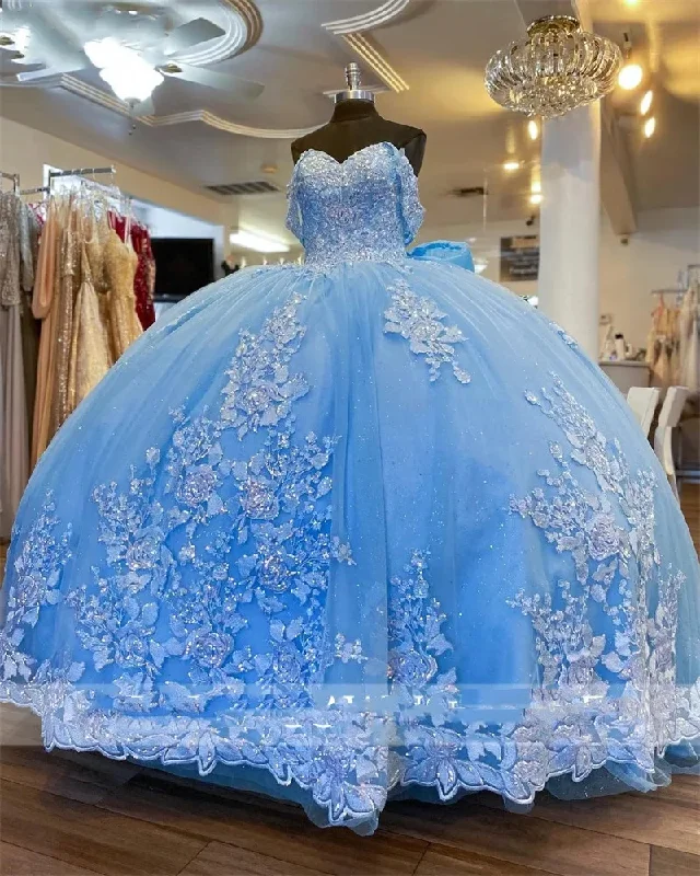 Princess Blue Off The Shoulder Ball Gown Quinceanera Dress Beaded Birthday Prom Dresses Appliques Graduation Gown Vestido De 15 Casual unclassified dresses
