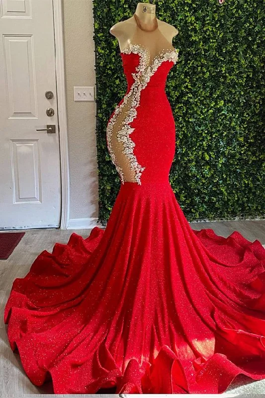 Red High Neck Sleeveless Mermaid Prom Dress With Beadings Popular unclassified dresses
