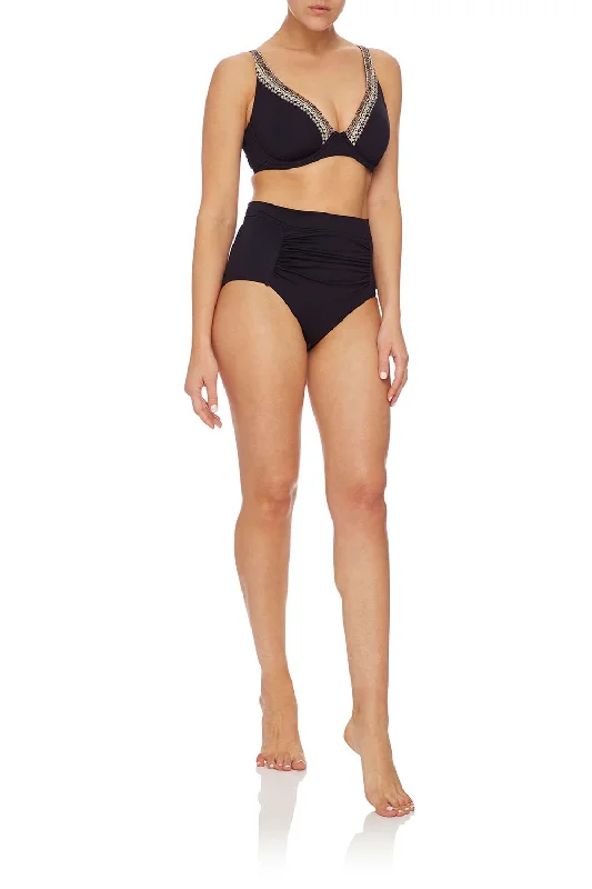 ROUCHED FRONT HIGH WAIST PANT BLACK Satin unclassified dresses