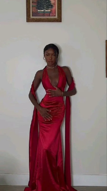 Sexy Mermaid Red V neckline Prom Dress Trendy new unclassified dresses