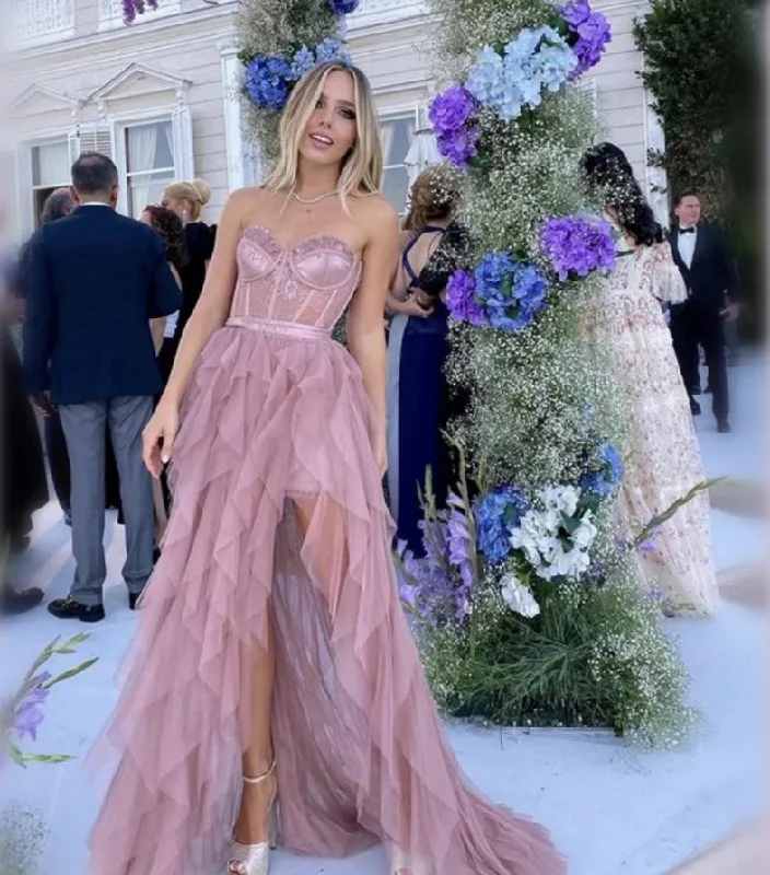 Sexy Tube Top Split Legs Fishbone Slim A-line Prom Dresses Elegant Floor Length Vestidos De Noche Plus size unclassified dresses